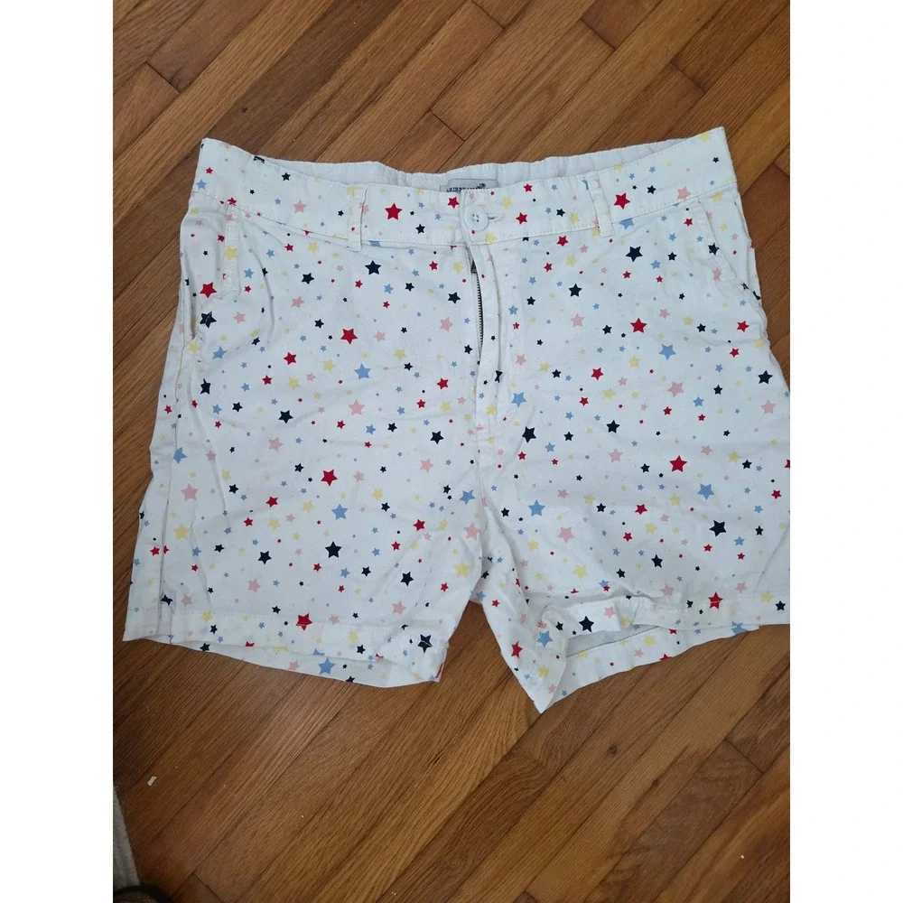 Caribbean Joe Womens White Star Print Chino Shorts Size 10 Red Blue Yellow Stars